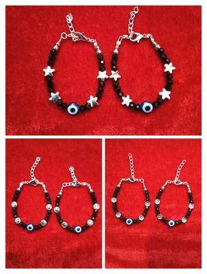 Kids  pair of 3 artificial beads rhodiyam plated  nazariya bracelet for new bourn baby 1