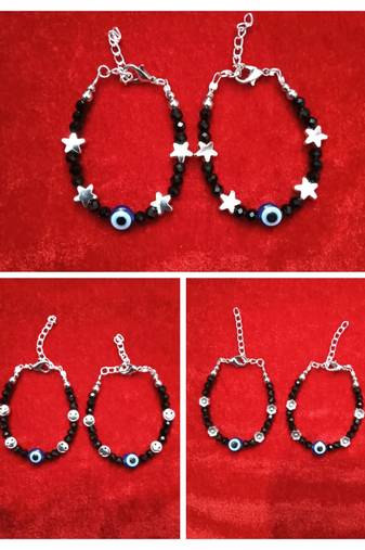 Kids  pair of 3 artificial beads rhodiyam plated  nazariya bracelet for new bourn baby