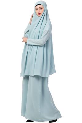 Sky-blue  two pieces jilbab set| abyaya and khimar hijab combo 3