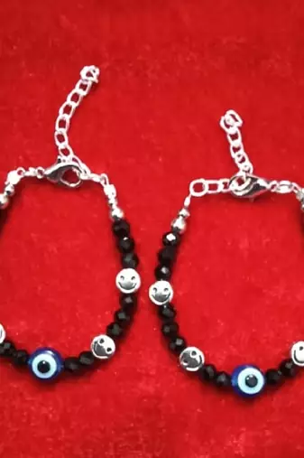 Kids  pair of 3 artificial beads rhodiyam plated  nazariya bracelet for new bourn baby