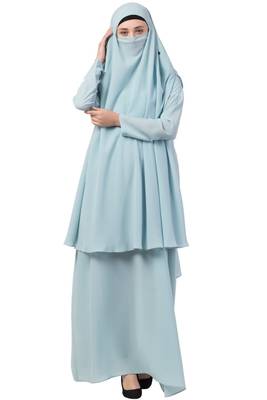 Sky-blue  two pieces jilbab set| abyaya and khimar hijab combo 4
