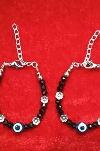 Kids  pair of 3 artificial beads rhodiyam plated  nazariya bracelet for new bourn baby