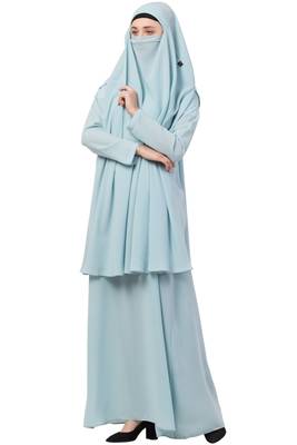 Sky-blue  two pieces jilbab set| abyaya and khimar hijab combo 5