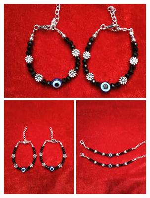 Kids  pair of 3 artificial beads rhodiyam plated  nazariya bracelet for new bourn baby 1