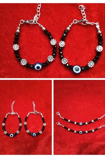 Kids  pair of 3 artificial beads rhodiyam plated  nazariya bracelet for new bourn baby