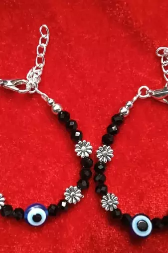 Kids  pair of 3 artificial beads rhodiyam plated  nazariya bracelet for new bourn baby