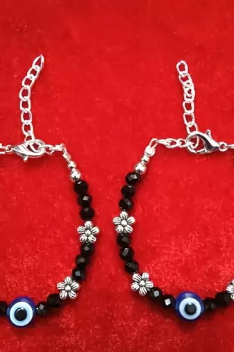 Kids  pair of 3 artificial beads rhodiyam plated  nazariya bracelet for new bourn baby