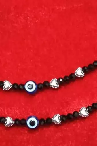 Kids  pair of 3 artificial beads rhodiyam plated  nazariya bracelet for new bourn baby