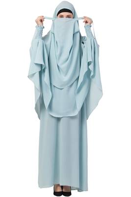 Sky-blue  two pieces jilbab set| abyaya and khimar hijab combo 2