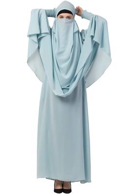 Sky-blue  two pieces jilbab set| abyaya and khimar hijab combo 3