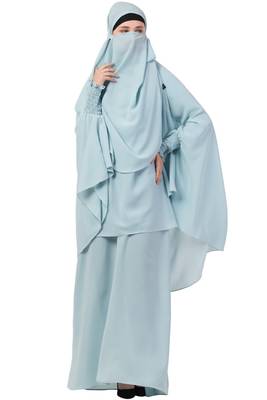 Sky-blue  two pieces jilbab set| abyaya and khimar hijab combo 4
