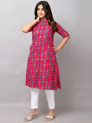  printed pure cotton mandarin collar ethnic a-line kurta 3