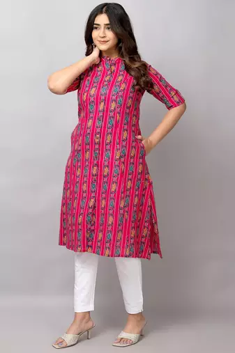  printed pure cotton mandarin collar ethnic a-line kurta