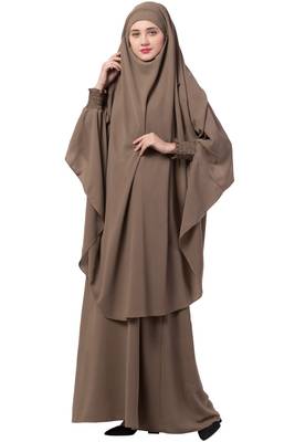 Brown  two pieces jilbab set| abyaya and khimar hijab combo 3