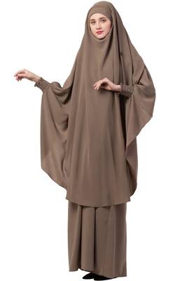 Brown  two pieces jilbab set| abyaya and khimar hijab combo 4