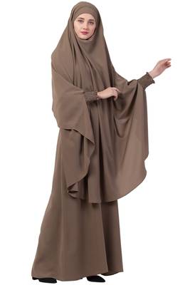 Brown  two pieces jilbab set| abyaya and khimar hijab combo 5