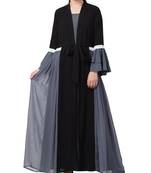 Grey stylish dress with attached shrug and a belt in multi color