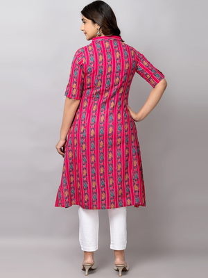  printed pure cotton mandarin collar ethnic a-line kurta 4