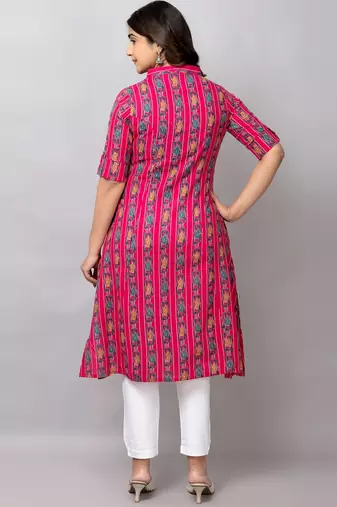  printed pure cotton mandarin collar ethnic a-line kurta