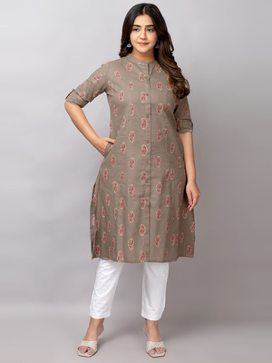  paisley printed mandarin collar pure cotton a-line kurta 1
