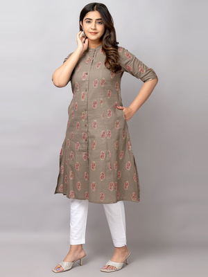  paisley printed mandarin collar pure cotton a-line kurta 3