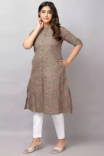  paisley printed mandarin collar pure cotton a-line kurta
