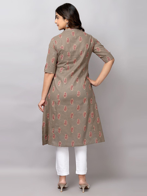  paisley printed mandarin collar pure cotton a-line kurta 4