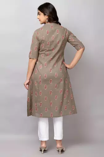  paisley printed mandarin collar pure cotton a-line kurta