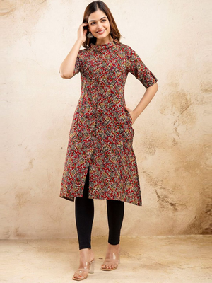  paisley kalamkari printed mandarin collar pure cotton a-line kurta 3
