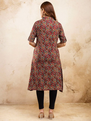  paisley kalamkari printed mandarin collar pure cotton a-line kurta 4
