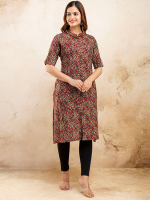  paisley kalamkari printed mandarin collar pure cotton a-line kurta 5