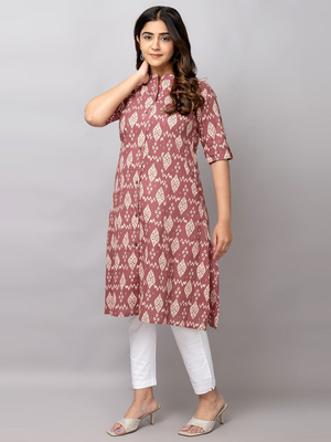  geometric printed mandarin collar pure cotton a-line kurta 1