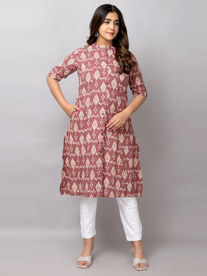  geometric printed mandarin collar pure cotton a-line kurta 3
