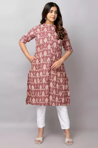  geometric printed mandarin collar pure cotton a-line kurta