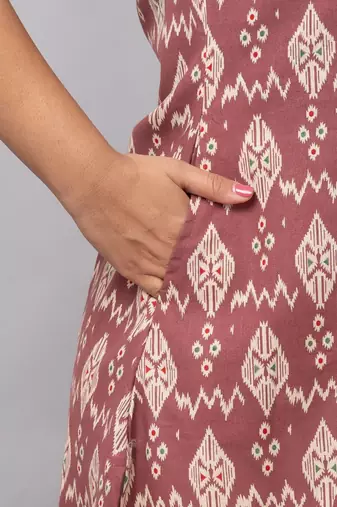  geometric printed mandarin collar pure cotton a-line kurta