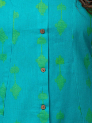  geometric ikat printed mandarin collar pure cotton a-line kurta 2
