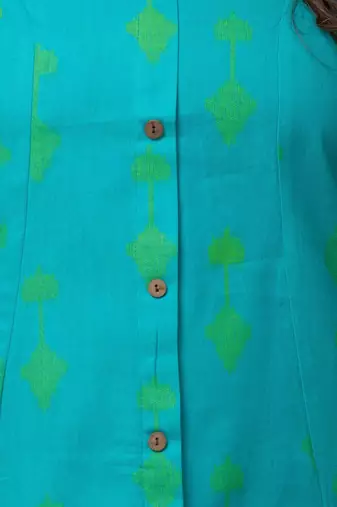  geometric ikat printed mandarin collar pure cotton a-line kurta