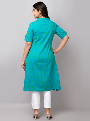  geometric ikat printed mandarin collar pure cotton a-line kurta 4