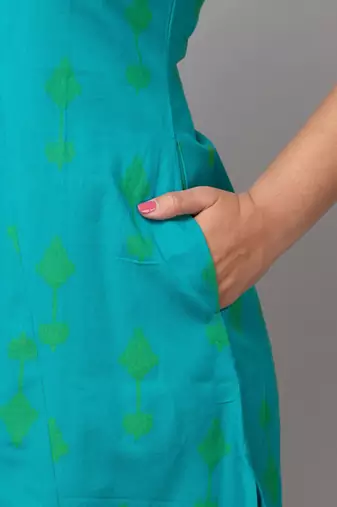  geometric ikat printed mandarin collar pure cotton a-line kurta