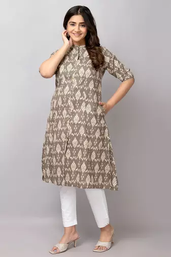  geometric printed mandarin collar pure cotton a-line kurta
