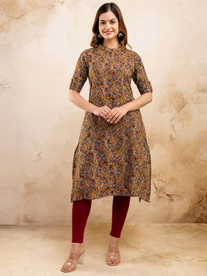  paisley kalamkari printed mandarin collar pure cotton a-line kurta 1