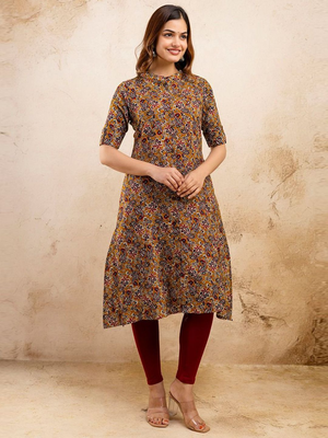  paisley kalamkari printed mandarin collar pure cotton a-line kurta 3