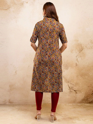  paisley kalamkari printed mandarin collar pure cotton a-line kurta 4