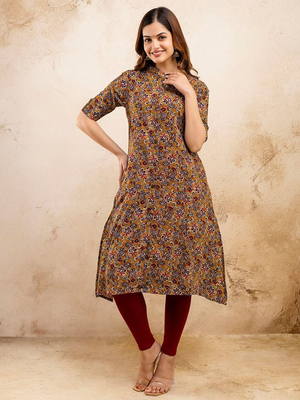  paisley kalamkari printed mandarin collar pure cotton a-line kurta 5