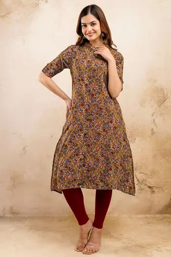  paisley kalamkari printed mandarin collar pure cotton a-line kurta