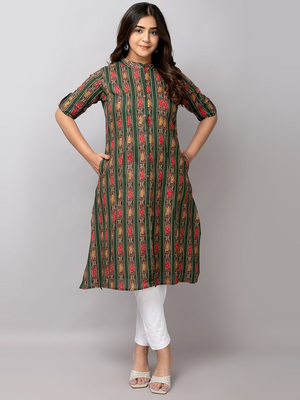  abstract ikat printed mandarin collar pure cotton a-line kurta 1