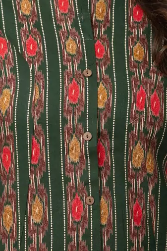  abstract ikat printed mandarin collar pure cotton a-line kurta