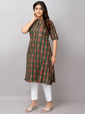  abstract ikat printed mandarin collar pure cotton a-line kurta 3