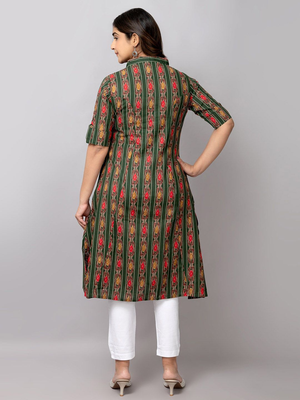  abstract ikat printed mandarin collar pure cotton a-line kurta 4