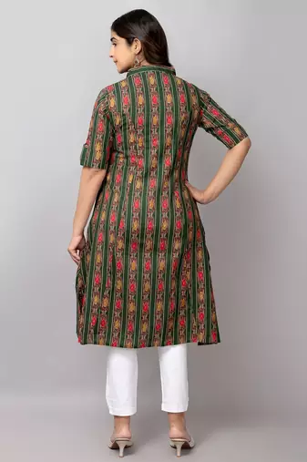  abstract ikat printed mandarin collar pure cotton a-line kurta